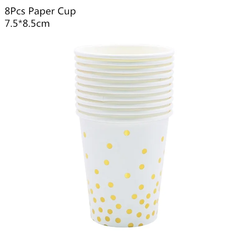 Gold Dot Disposable Tableware Set Paper Plates Paper Cups Straws Birthday Party Decorations Kids Adult Wedding Party Supplies
