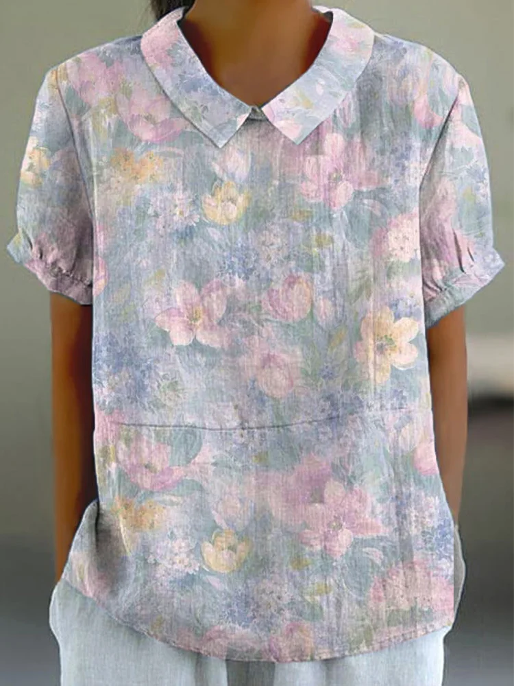 Floral Art Linen Blend Comfy Shirt