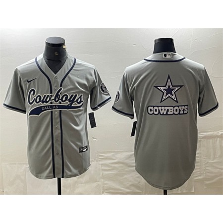 Men's Dallas Cowboys Grey Team Big Logo With Patch Cool Base Stitched Baseball Jersey OFNQ