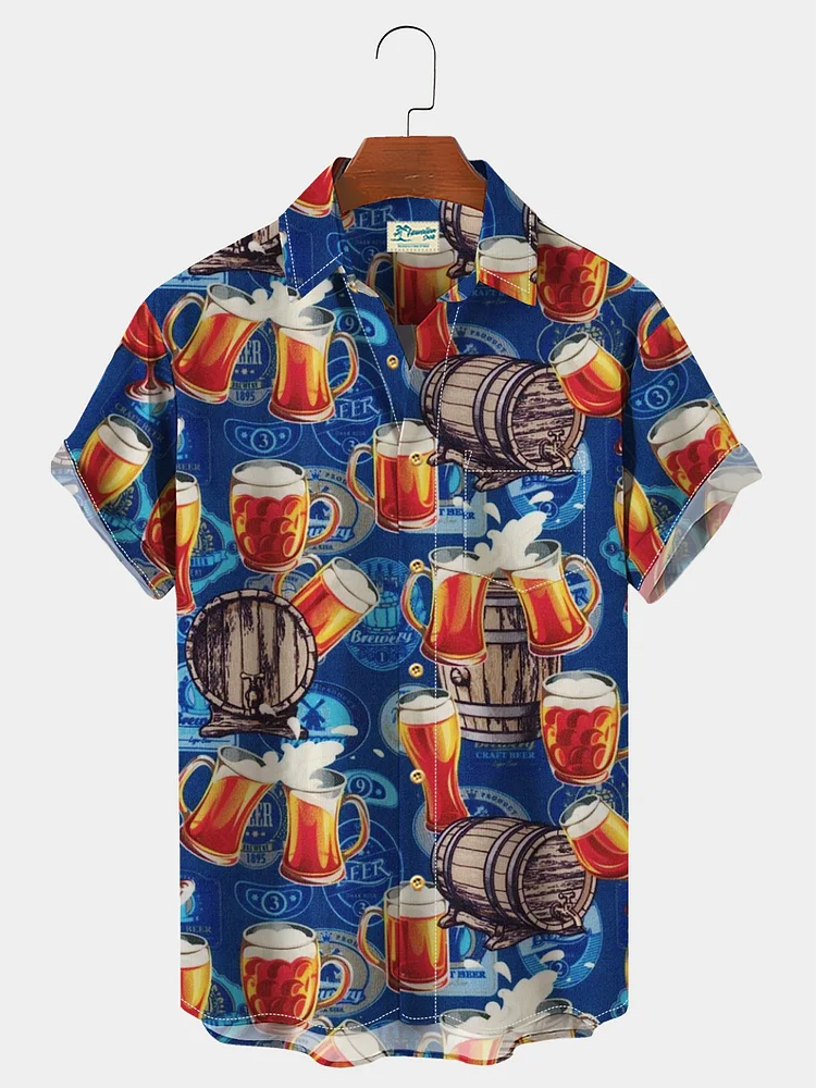 Men's Vintage Casual Shirts Hawaiian Beach Beer Wrinkle Free Plus Size Tops