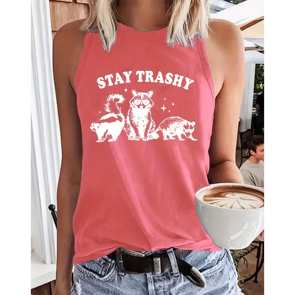 Teepublicz Women's Fashion Q of Hearts Pattern Printed Sleeveless Vest Simple White Sleeveless Tops Summer Breathable Women's Clothing