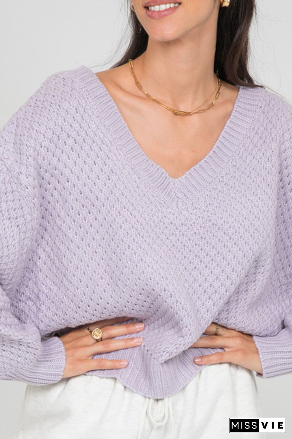 Casual Street Solid Hollowed Out Split Joint V Neck Tops