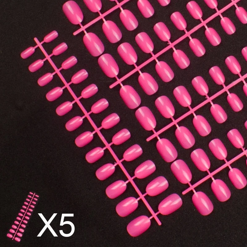 5 Set Mixed Colors 24 Pieces Per Set Fashion Round Colored False Nails Full Cover 10 Size Fake Nails for DIY Press on Nails-Nail Inspo