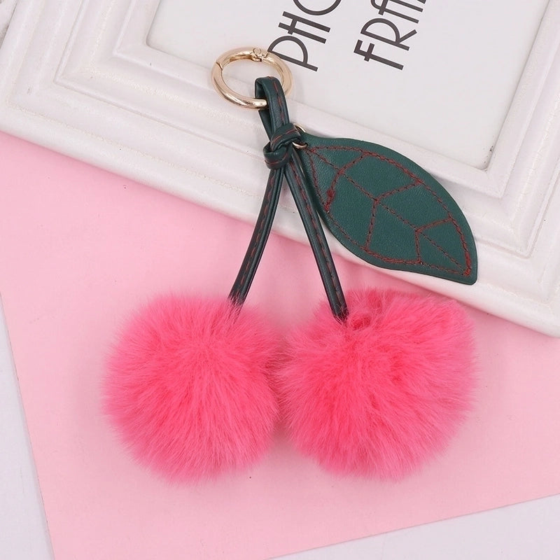 Beach Streetwear Cherry Imitate Rex Rabbit Fur Alloy Women’s Keychain