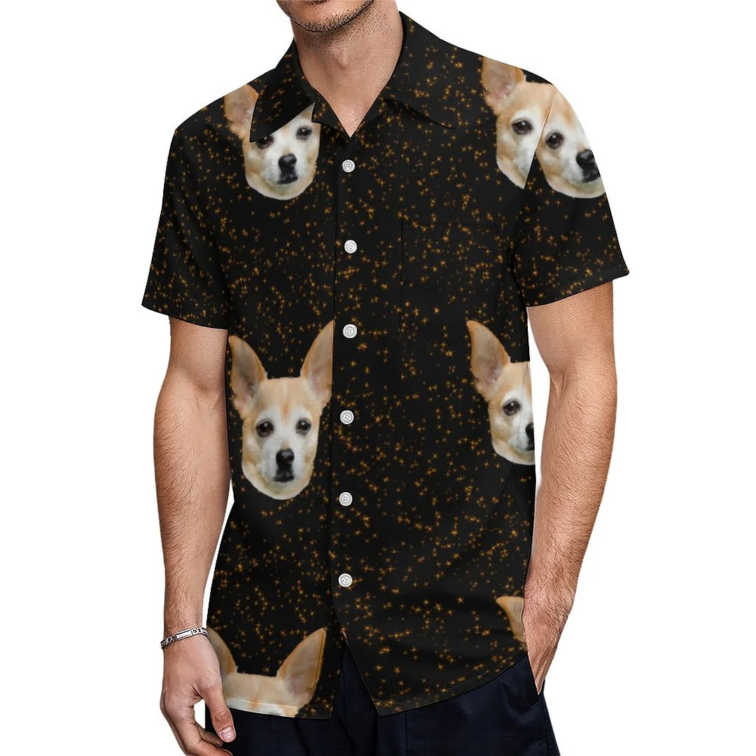 Chihuahua Dog Elegant Gold Glitter Hawaiian Shirt Mens Button Down Plus Size Tropical Hawaii Beach Shirts