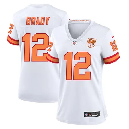 Women's '76 Tampa Bay Buccaneers #12 Tom Brady  White 50th Season Game Jersey