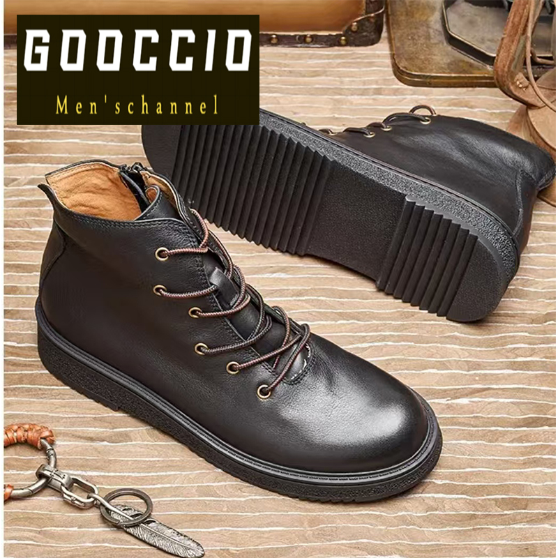 Retro British-Style High-Top Cowhide Work Boots For Men  JZ-Series  