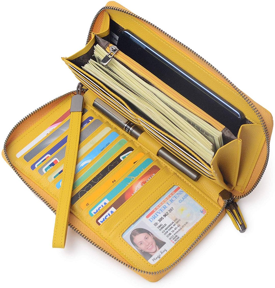 Leather Zip Around Phone Clutch Large Travel Purse Wristlet Women RFID Blocking Wallet