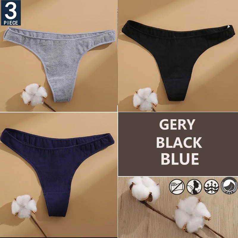 FINETOO 3PCS/Set Cotton Lingerie Women's G-string Underwear 7 Solid Colors Ladies Panties Female Low-Rise Woman's Thong Briefs