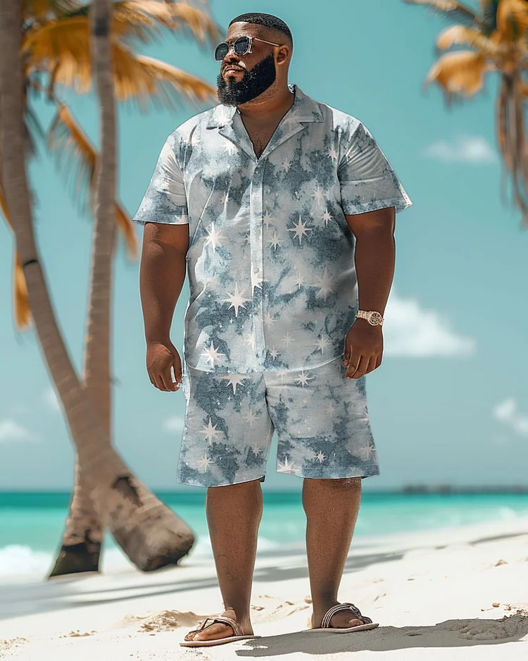 Men's Plus Size Hawaiian Tie-Dye Star Print Shirt Shorts Suit