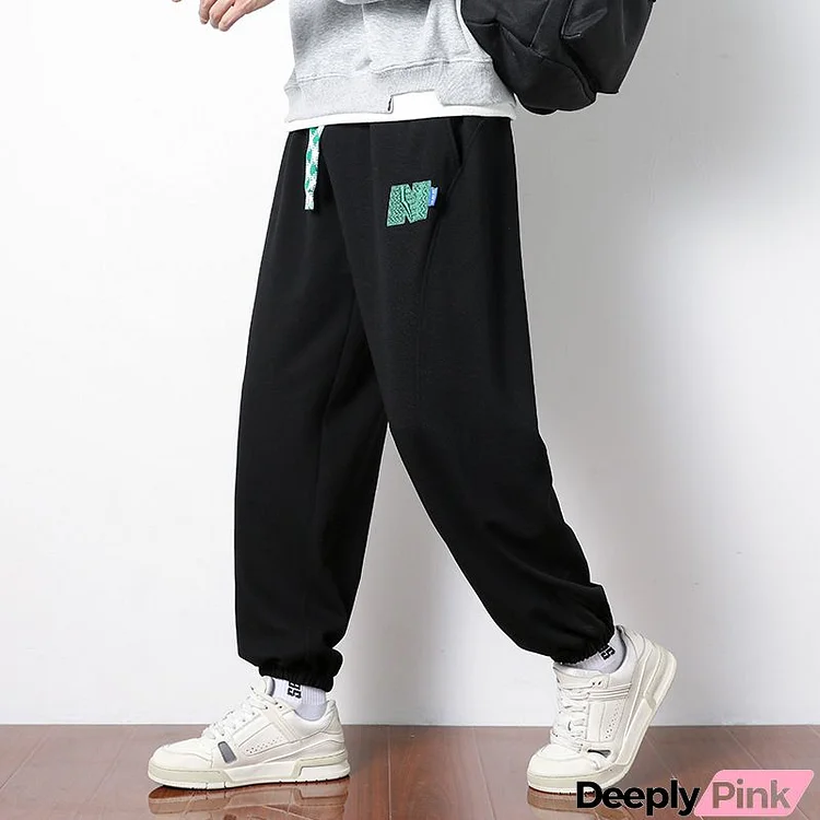 Men Spring Autumn Fashion Casual Colorblock Letter Stripe Drawstring Waist Plus Size Jogger Pants