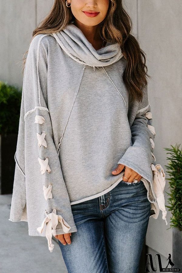 MidiSono - Lace Up Hooded Dolman Sleeve Hoodie