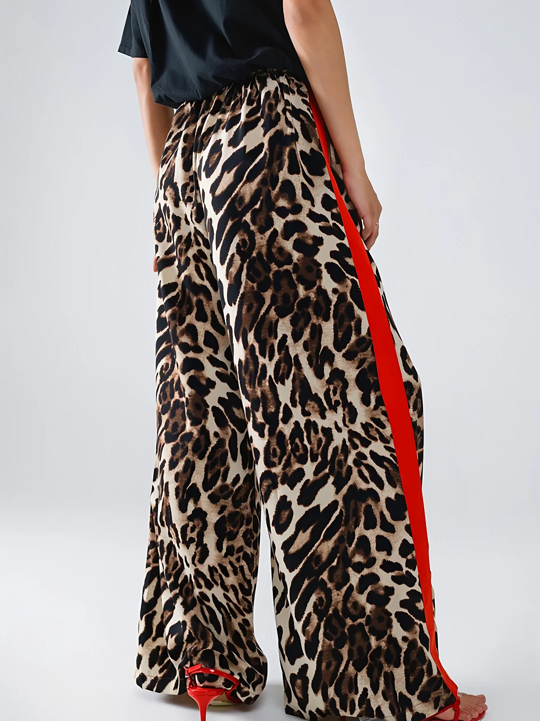 Athvotar Athvotar Spring And Autumn Women's Net Red With The Same Leopard Print Splicing Temperament Loose-Legged Trousers