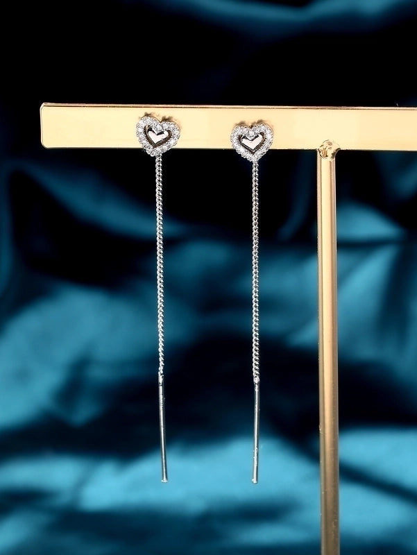 1 Pair Fairy Style Casual Heart Shape Solid Color Inlay Copper Zircon Drop Earrings