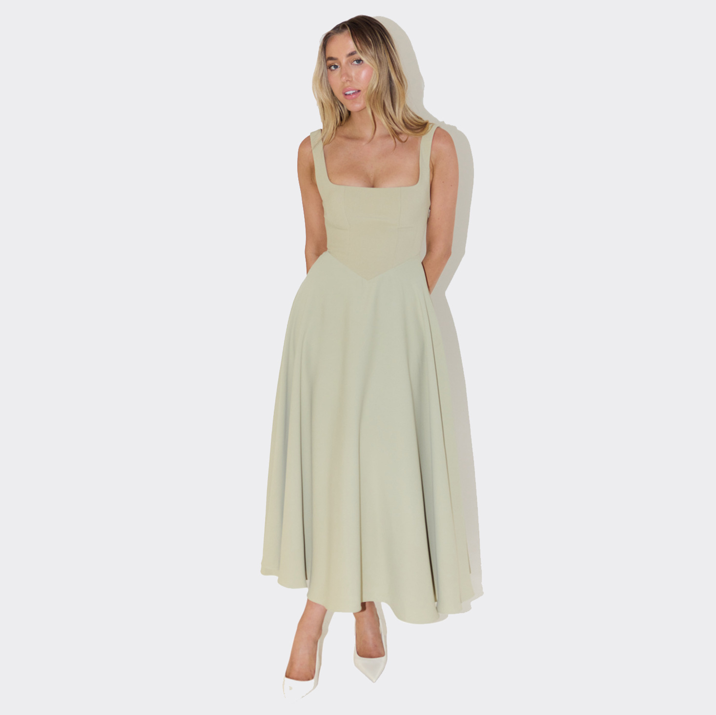 Women's Square Neck A-Line Maxi Dress, Sleeveless Formal Bridal Evening Gown
