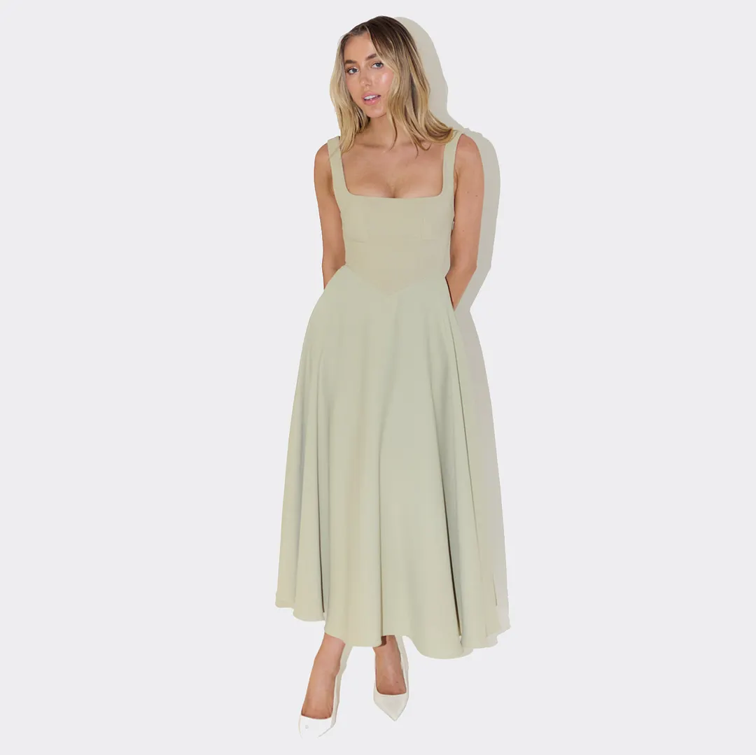 Women's Square Neck A-Line Maxi Dress, Sleeveless Formal Bridal Evening Gown