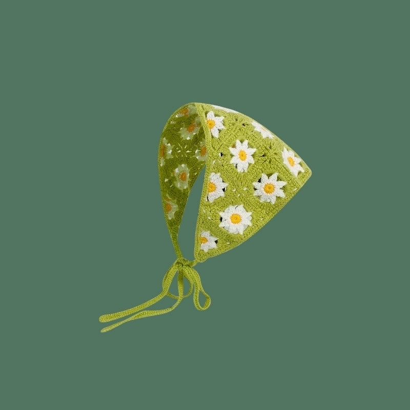 Sweet Handmade Mushroom Strawberry Crocheted Scarf French Triangle Scarf Closed Toe Women’s Net Red Knitted Hair Band Headband