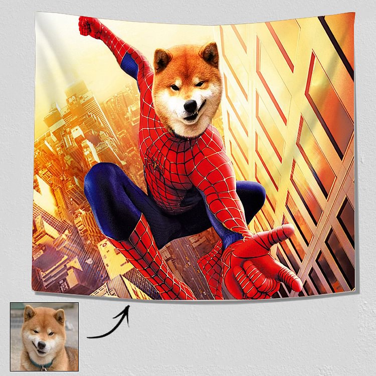 Custom Spiderman Tapestry | Custom Spiderman Pet Tapestry | Custom Spiderman Dog Tapestry | Custom Superhero Characters
