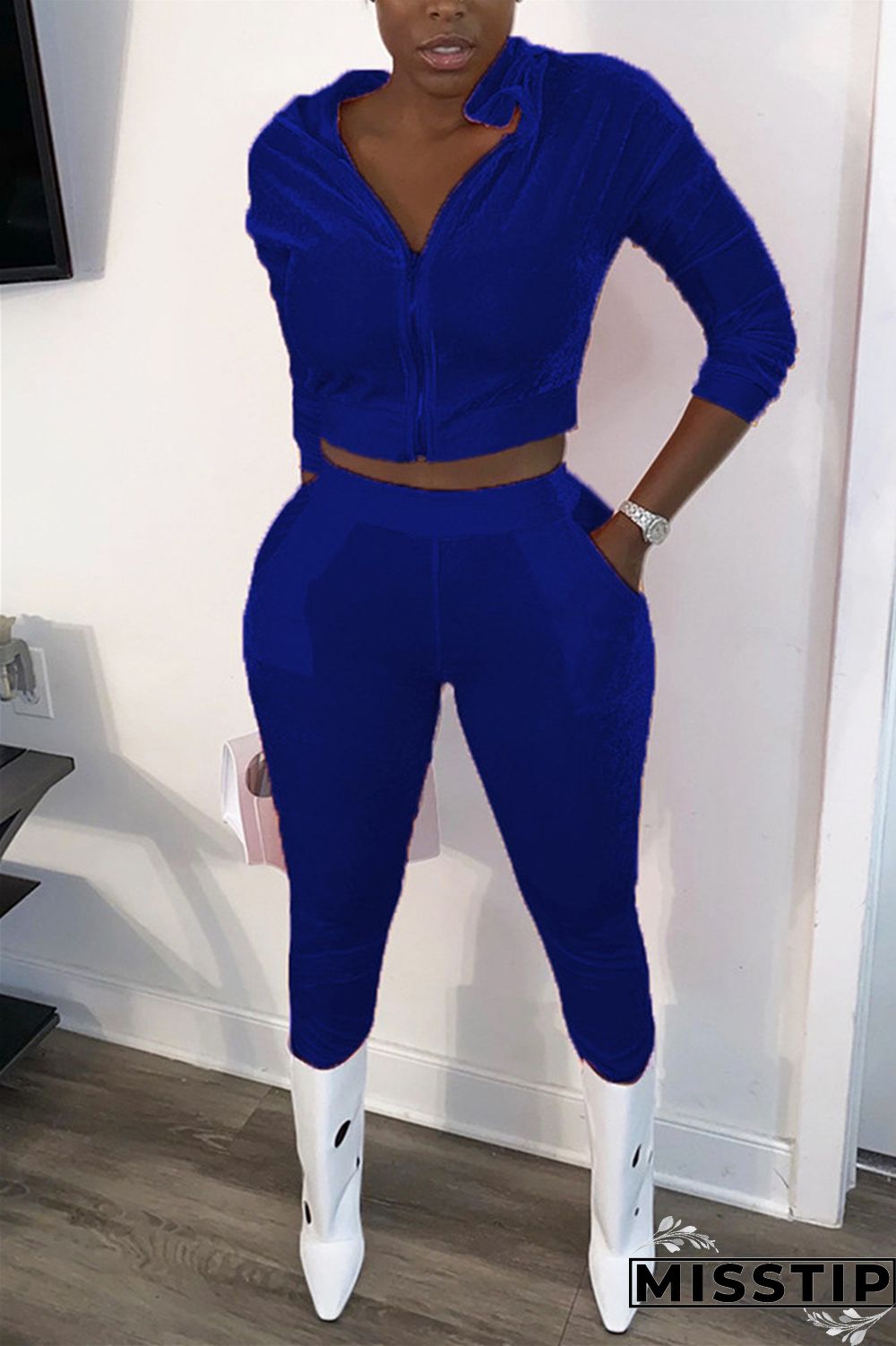 Blue Street Solid Hooded Collar Long Sleeve Regular Sleeve Short Two Pieces