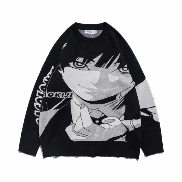 M-XXL Japanese Oversize Harajuku Anime Girl Gothic Knitted Sweater BE528