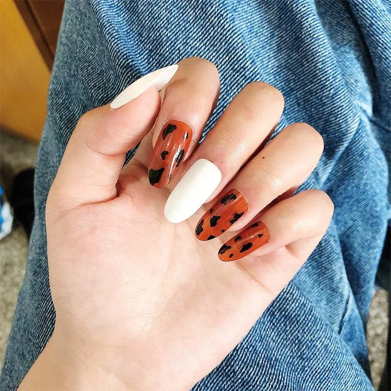 24pcs false press on nails pink color oval head Mid-length Wear  Finished product wearable full cover fake nail tips for girls 515-1-Nail Inspo