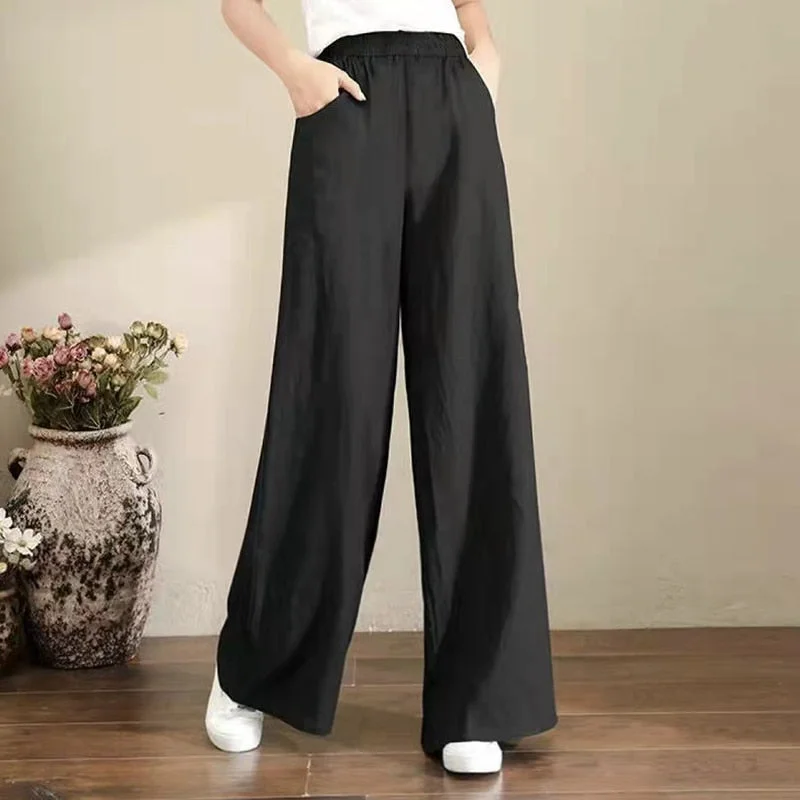 Lucyever Oversize Cotton Linen Pants for Women Vintage Loose Basic High Waist Wide Leg Trousers Plus Size S-5XL Casual Long Pant