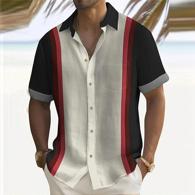 BrosWear Contrasting Vertical Stripes Short Sleeve Shirt