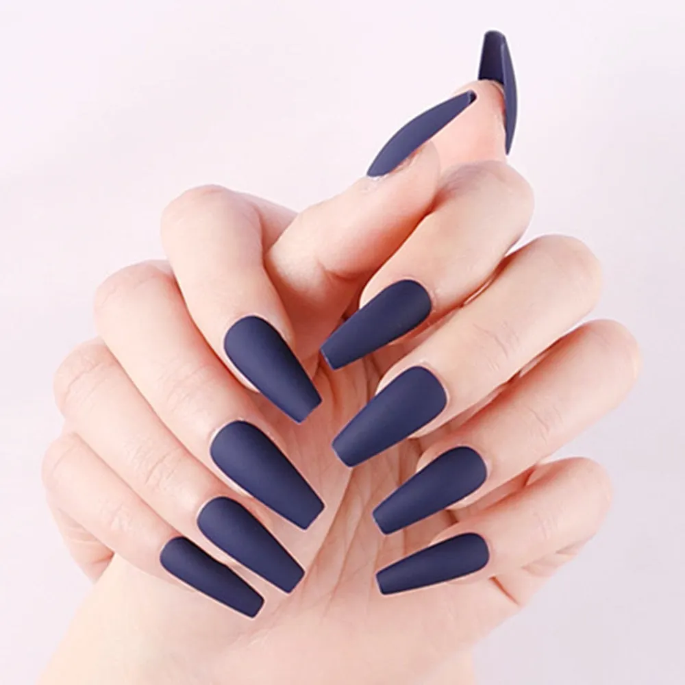 24Pcs Press On Matte Ballerina Coffin Fake Nails With Design Artificial False Nails DIY Finger Tips Manicure Tool-Nail Inspo