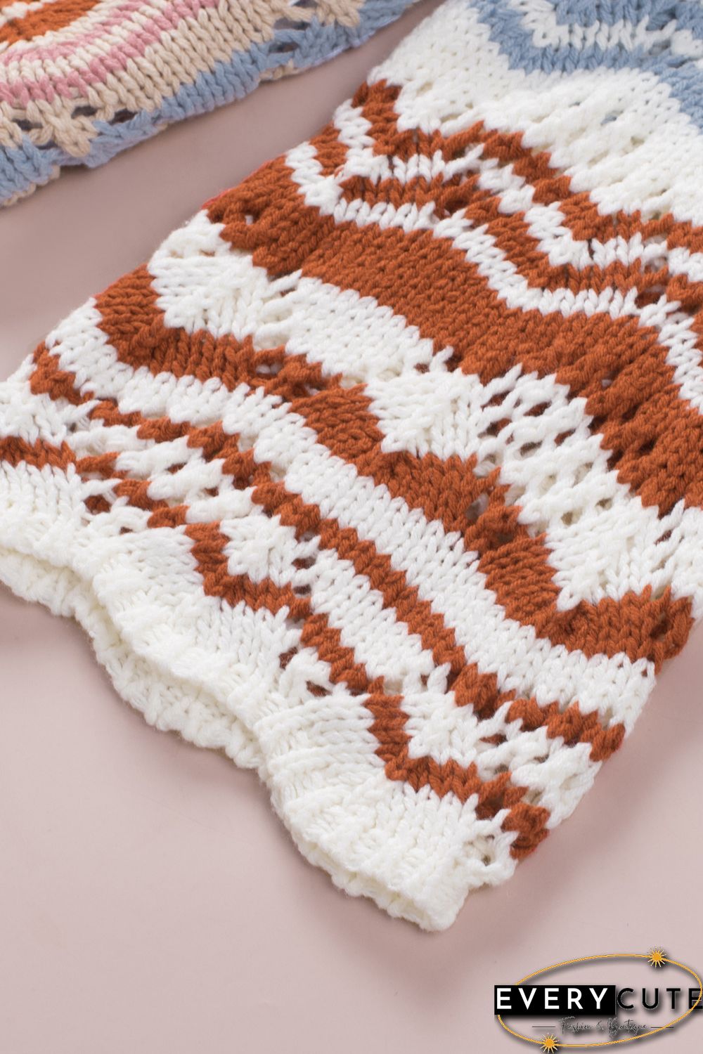 Multicolor Stripe Knit Hollow Out Drop Shoulder Sweater