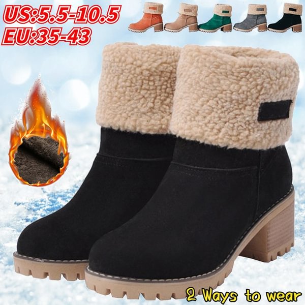 2 Ways To Wear! Women's Fashion Winter Snow Boots Suede Chunky Heel Thicken Warm Boots Women Outdoor Waterproof Anti Slip Ankleboots Women Booties Plus Size 34-43 - Shop Trendy Women's Fashion | TeeYours