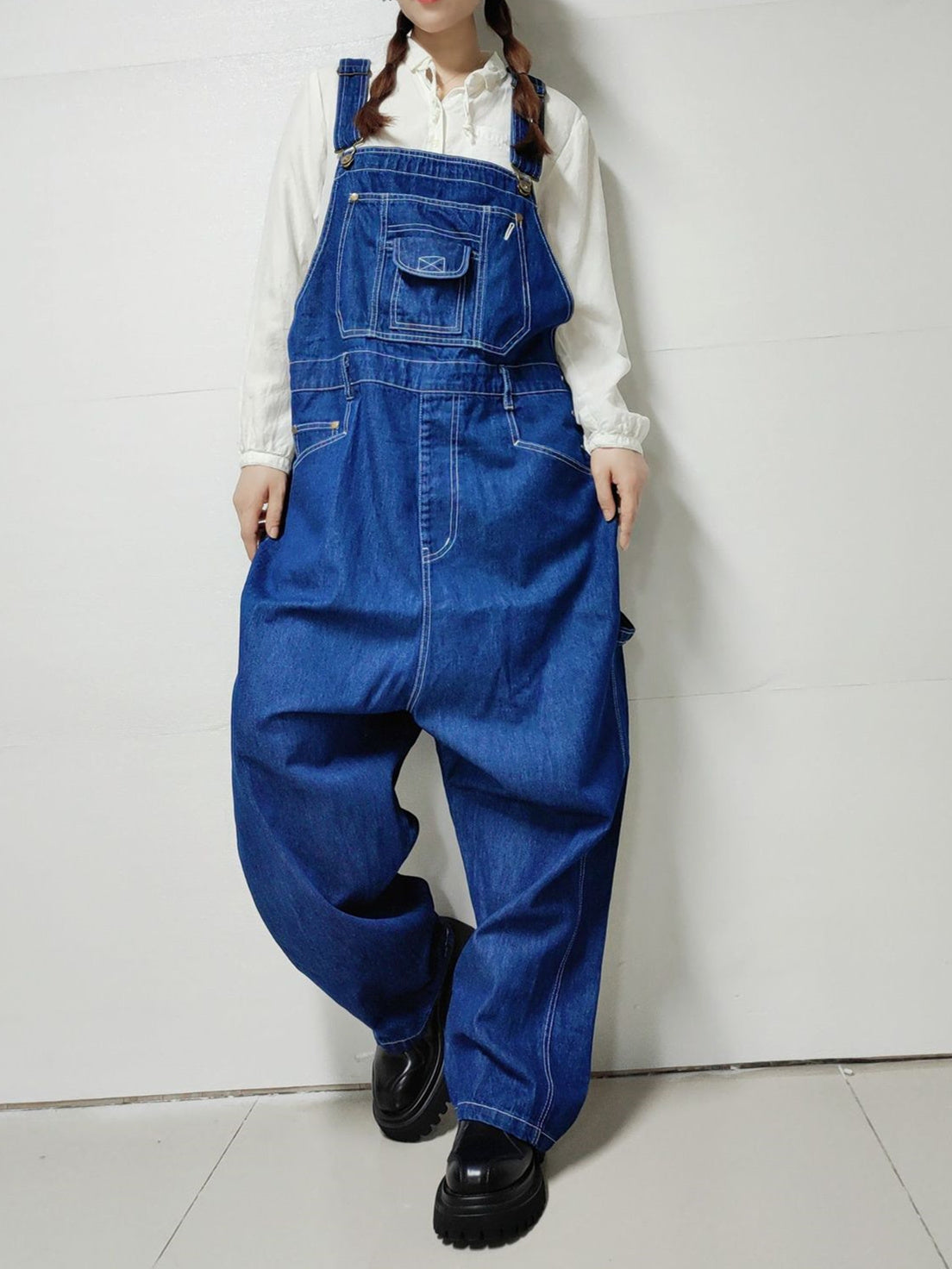 Women's Casual Retro Wide-leg Workwear Denim Overalls Jumpsuit