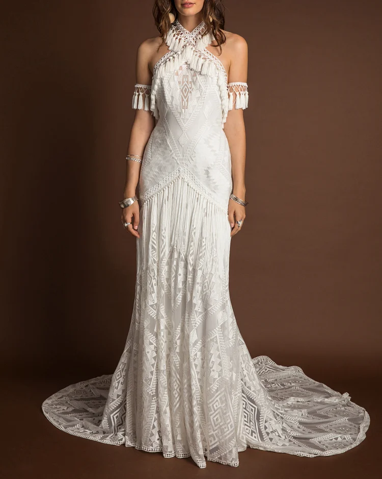 Halter Fringed Maxi Dress