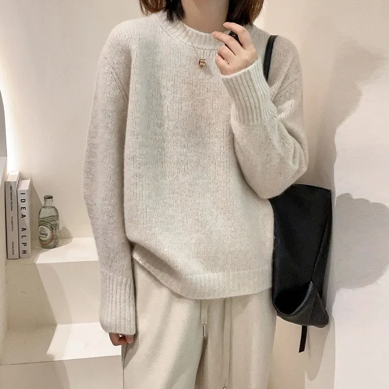 Churchf Churchf Bright Beautiful Star Blue Head Sweater Autumn Winter New Korean Version Loose Show Thin Bottom Knit Sweater Female