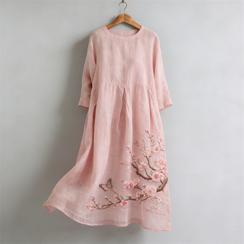 Cherry Blossom & Butterfly Flowy Linen Maxi Dress wearshes