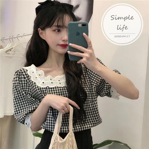 Shirts Women Plaid Mujer De Moda Korean Style Hipster Lace Fashion Sweet Preppy Students Simple Ropa Summer High Street Female