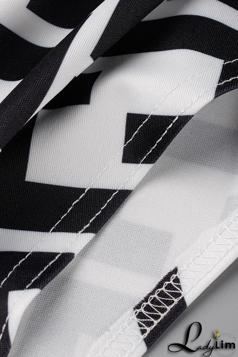 Black And White Casual Print Asymmetrical Half A Turtleneck Long Sleeve Two Pieces