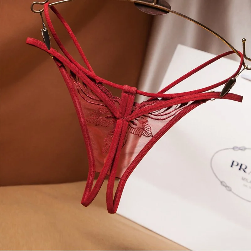 Billionm Erotic Underwear Open Crotch Panties Temptation Embroidery Thong Female Transparent Seamless Underpants Sexy Pearl Panties