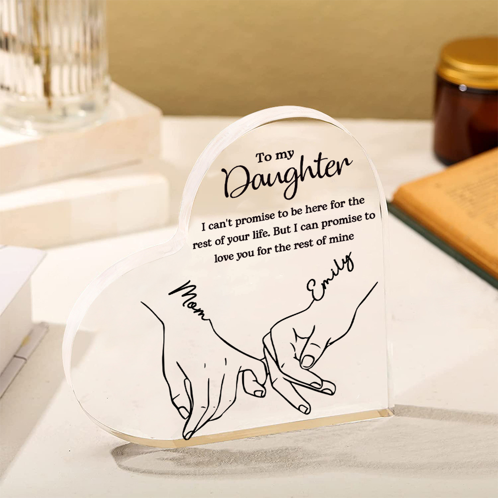 Personalised Text Acrylic Heart Keepsake Custom 2 Names Pinky Swear Ornament Gifts for Daughter - I Can Promise to Love You for the Rest of Mine-Jessemade AU