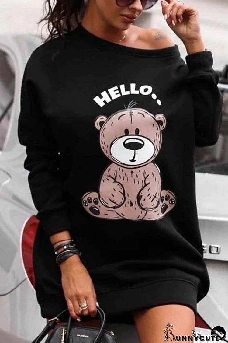 Bear Print Long Sleeve Sweatshirt Dress