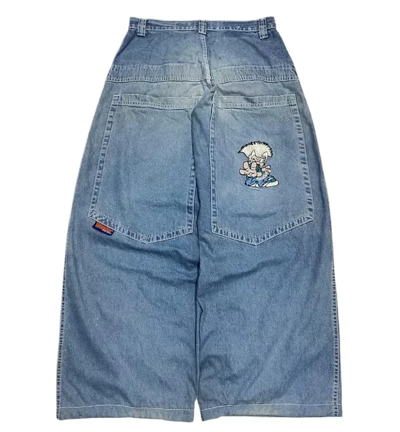 Edubridgesmart American Y2K New Fashion Punk Pattern Embroidered Straight Jeans Women Street Casual Loose Oversized Wide-leg Pants Couple Jeans