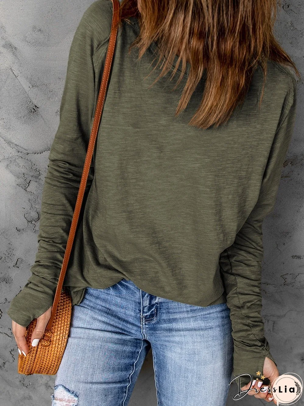 Green Classic Round Neck Long Sleeve Sweatshirt