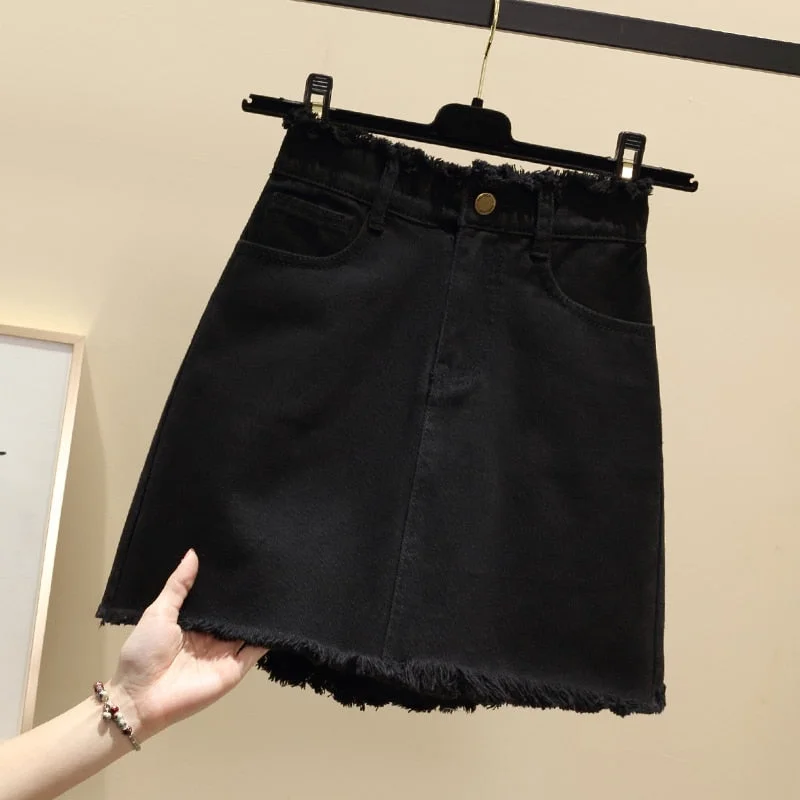 Plus Size Women's High Waist Denim Skirt 2020 New  Spring Summer Skirt Large Size Wild Bag Hip Casual A-Line Short Skirt Q61
