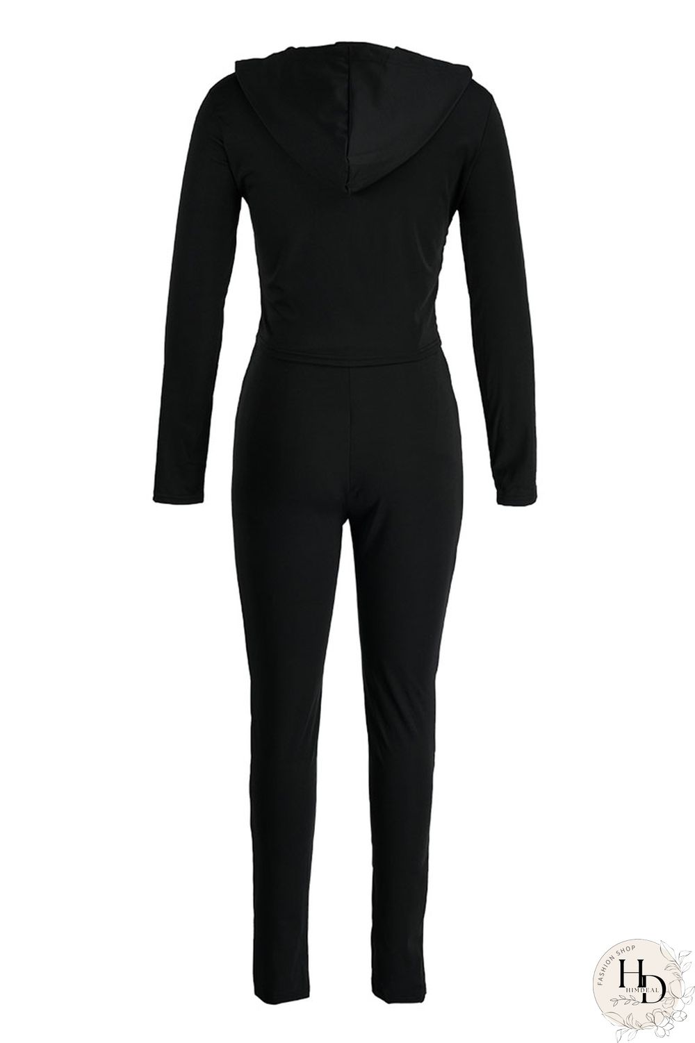 Black Casual Print Patchwork Hooded Collar Long Sleeve Two Pieces