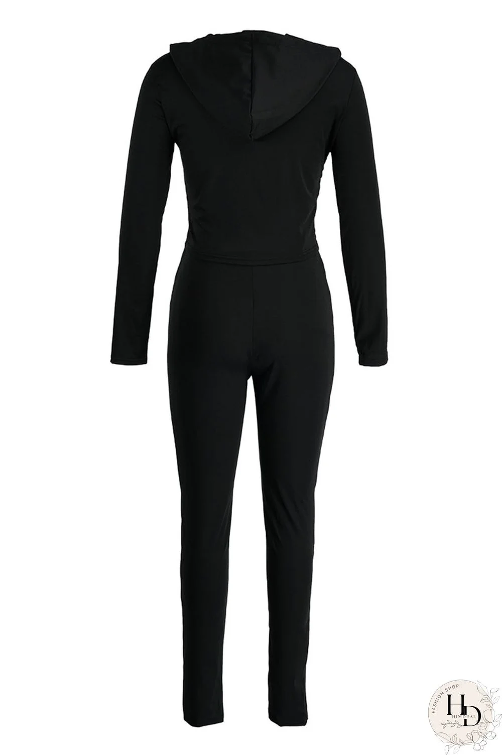 Black Casual Print Patchwork Hooded Collar Long Sleeve Two Pieces