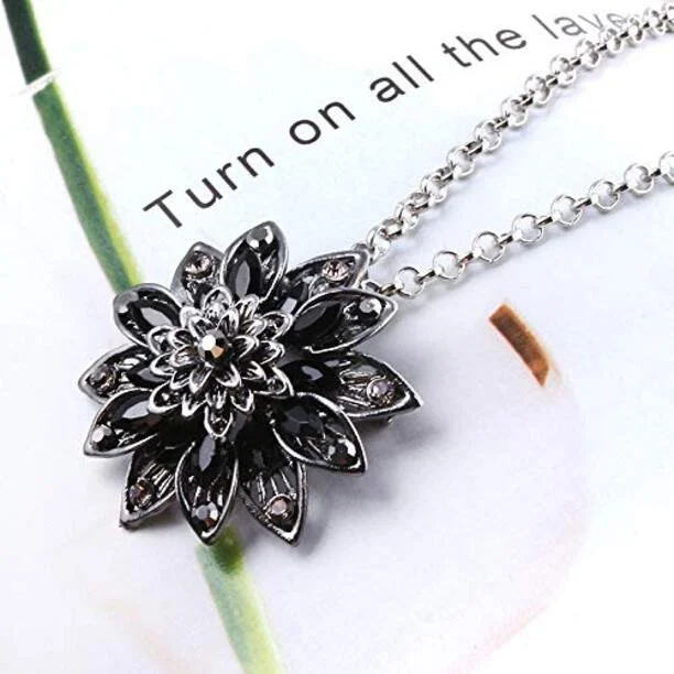 Black Dahlia Crystal Pendant Necklace