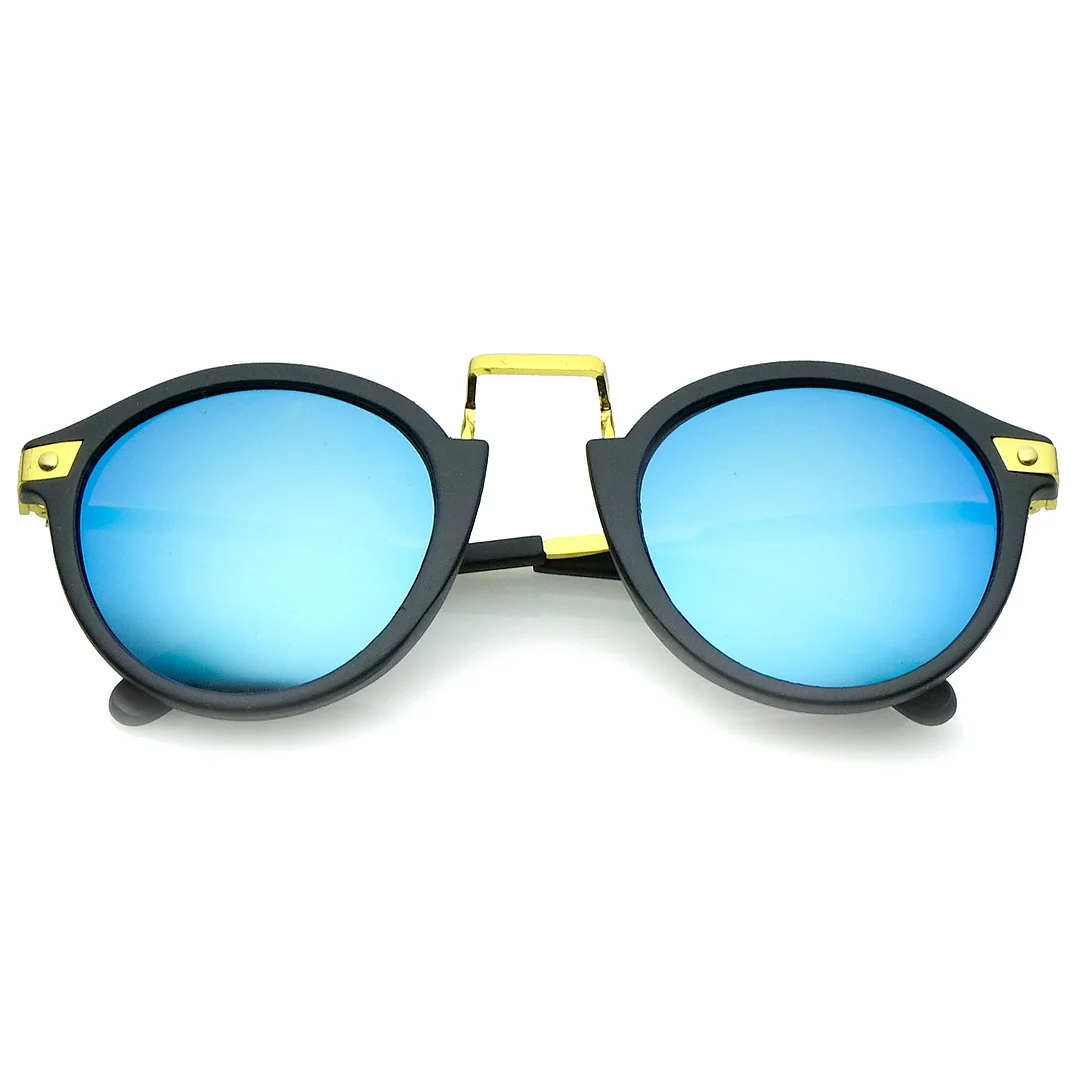 Retro Horn Rimmed Metal Nose Bridge P3 Round glasses 50mm