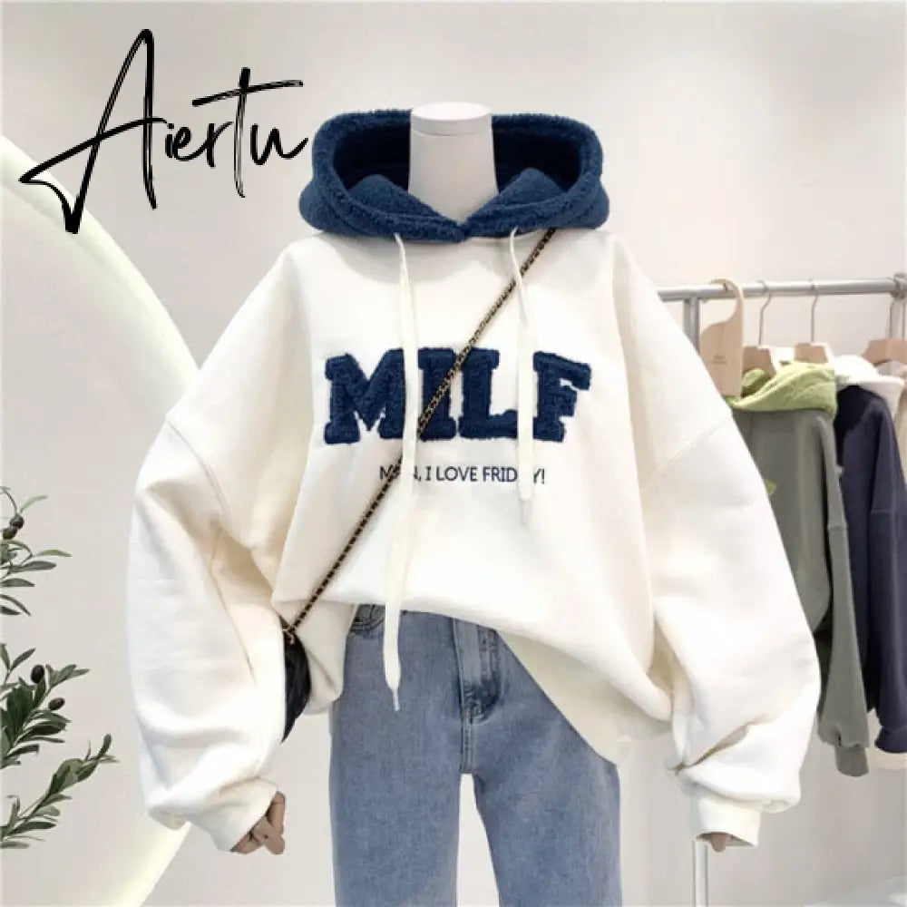 Women Hoodie Letter Hoodies Embroidery Spring Fall Winter Hooded Sweatshirts Tracksuit Korean Japanese Preppy Streetwear Aiertu