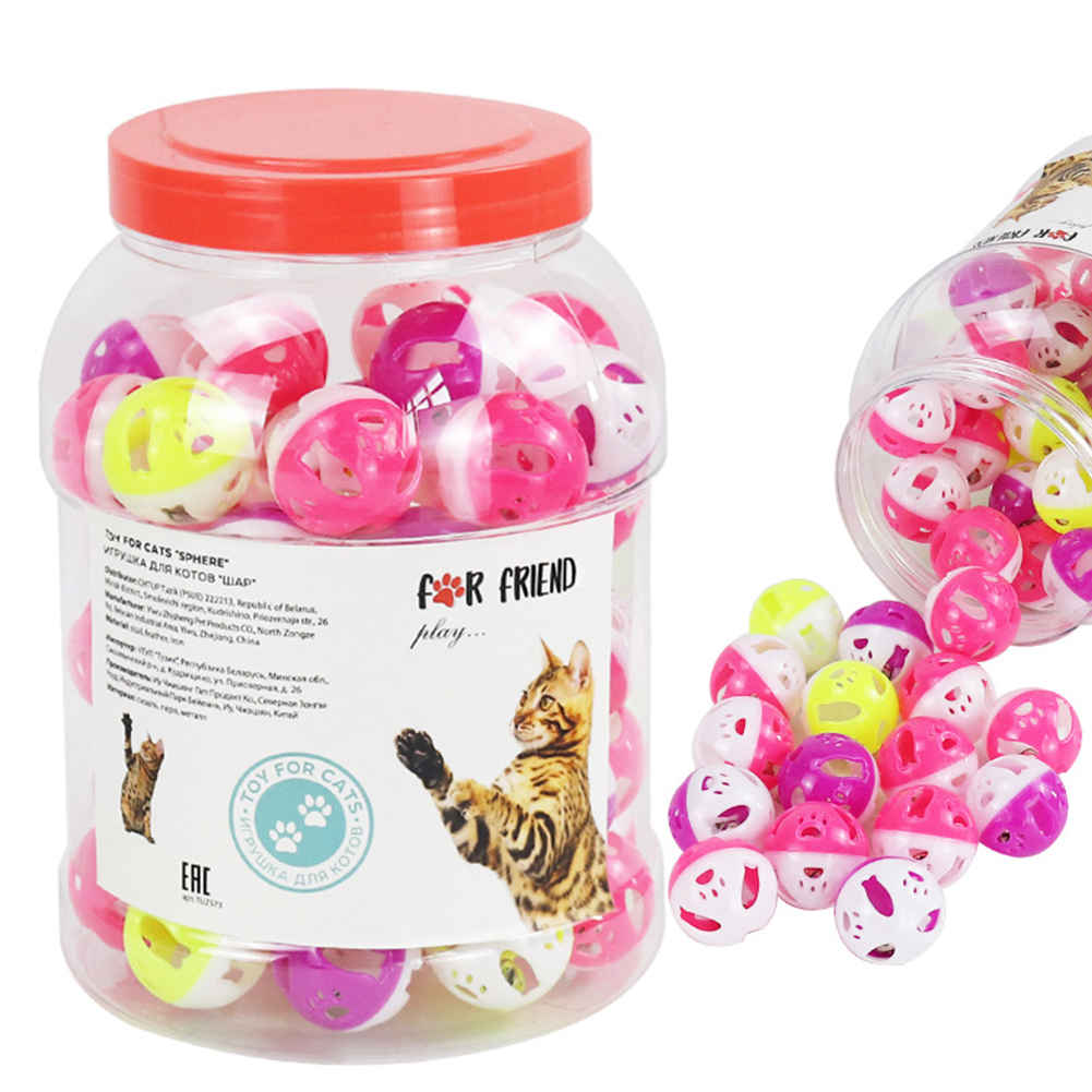 

60pcs Interactive Pet Toys with Bell Cat Plastic Kitten Rattle Scratch Ball, 501 Original