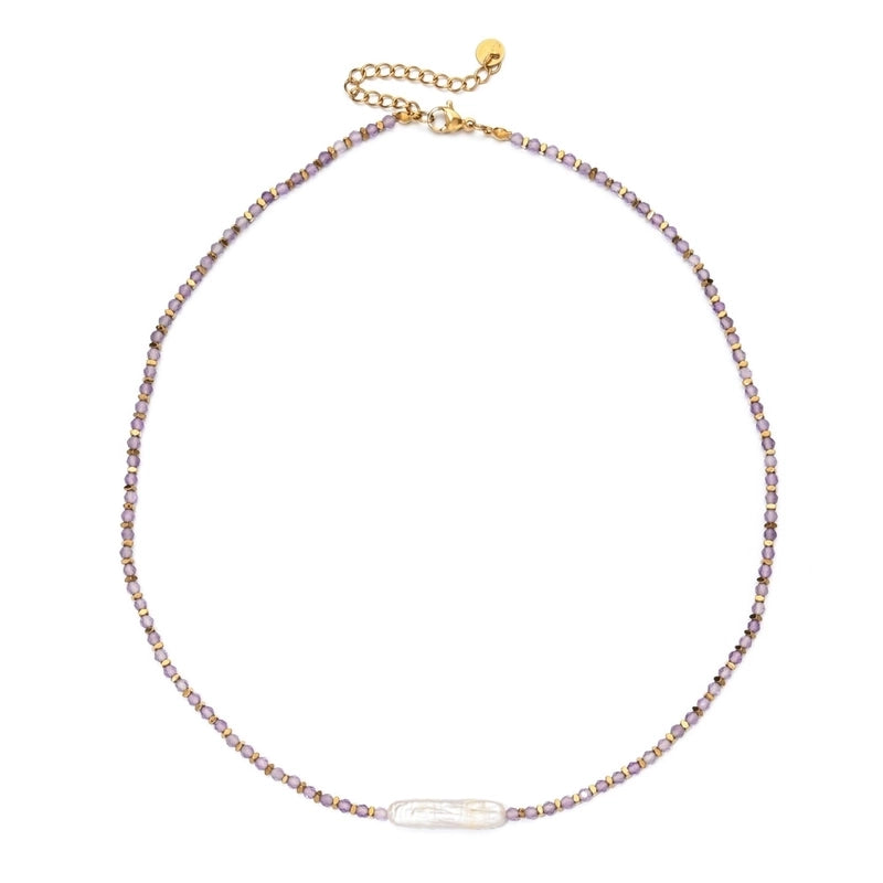 Elegant Streetwear Geometric 304 Stainless Steel Freshwater Pearl Tourmaline Necklace In Bulk