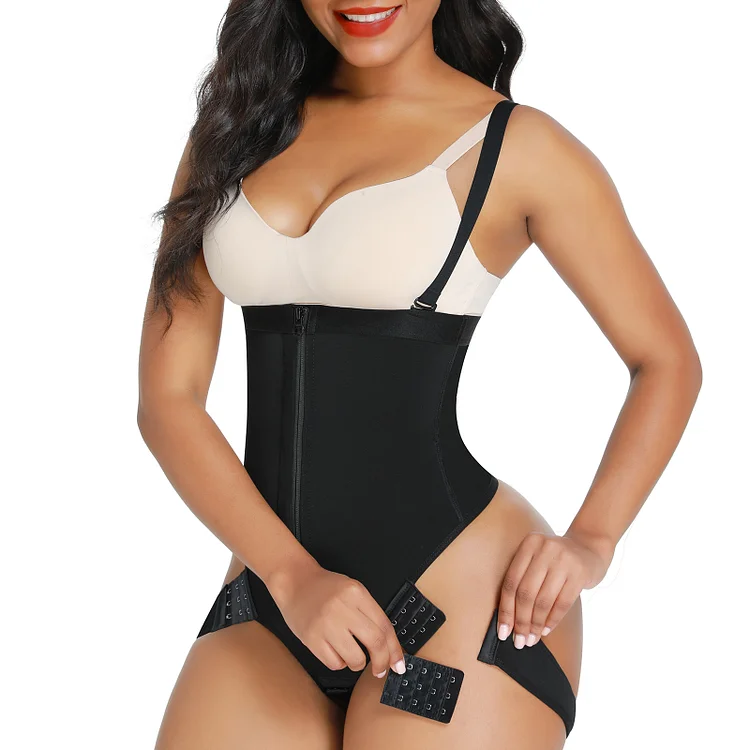 Wholesale Black High-waisted Abdomen Bodysuit With Adjustable Legs And Three-breasted Button Design